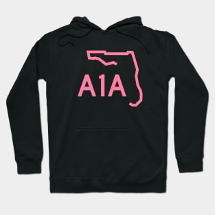 Florida A1A Road Sign Beach Culture Icon Flamingo Pink Hoodie